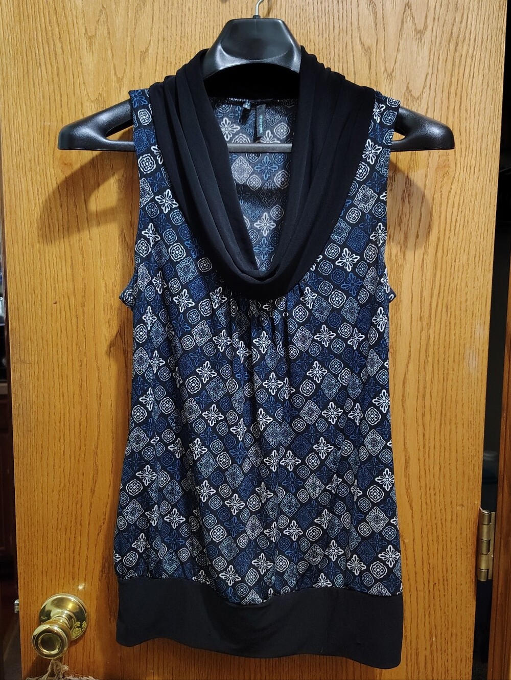 Maurices Navy Patterned Cowl Neck Tank with Black Trim